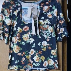Floral Tie-Neck Women's Blouse